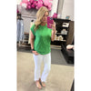 Green Cable Knit Short Sleeve Top