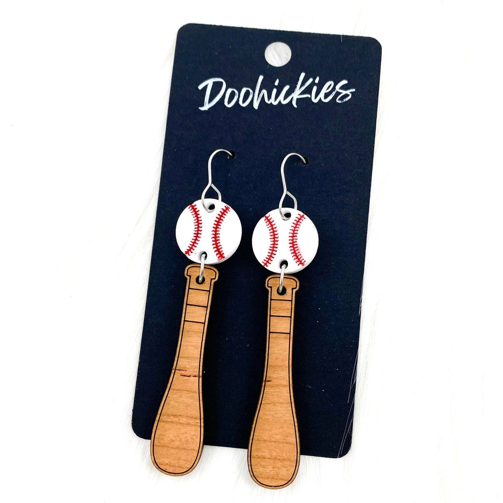3" Bat & Ball Dangle Earrings (Softball or Baseball)