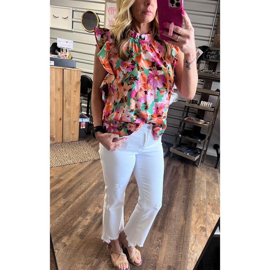 Kelly Green Floral Blouse