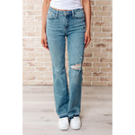 Judy Blue Isla Mid Rise Distressed Released Hem Bootcut Jeans