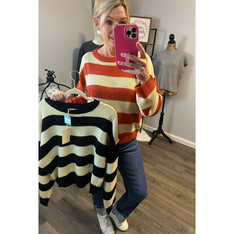 Black and Oat Striped Sweater