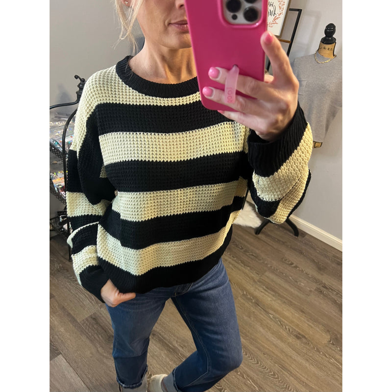 Black and Oat Striped Sweater