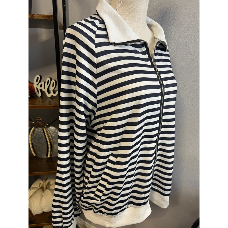 Navy and White Striped Casual Jacket (S-XL)