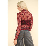 Sheer Mesh Lace Layering Top (Wine or Forest)