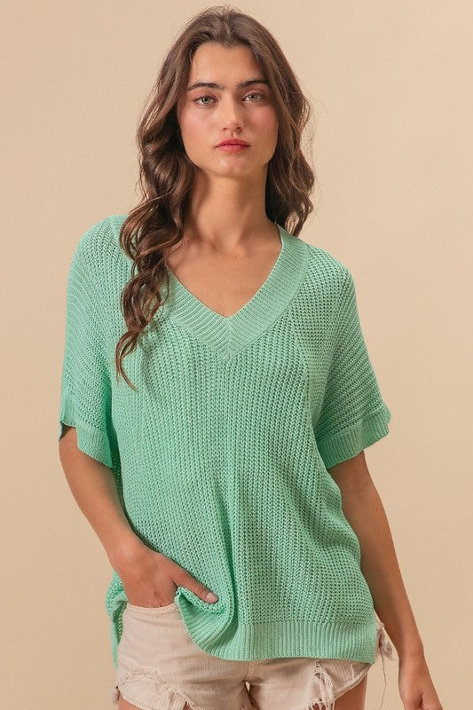 Mint Short Sleeve Sweater Top (S-XL)