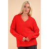 Oversized Chunky V Neck Sweater in RED