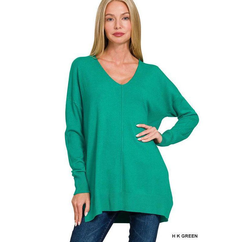 Kelly Green V Neck Lightweight Sweater