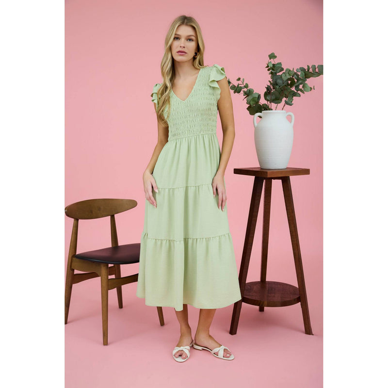 Flutter Sleeve Midi Dress in Sage