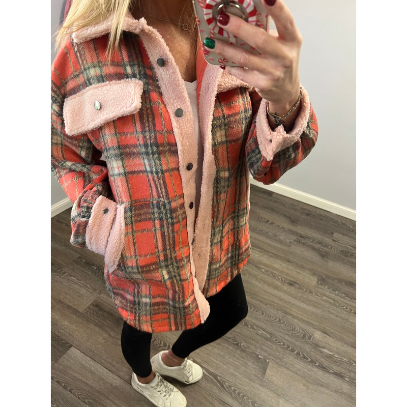 Panache Coral Plaid Sherpa Jacket (S-XL)