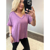 Light Plum Soft Hacci V Neck Top (S-XL)