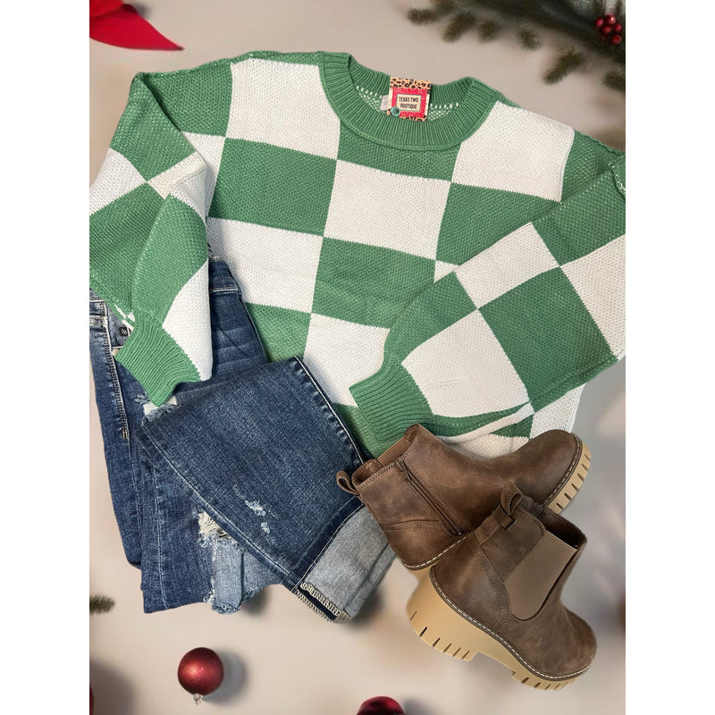 {PREORDER} Green and White Checker Sweater (S-XL)