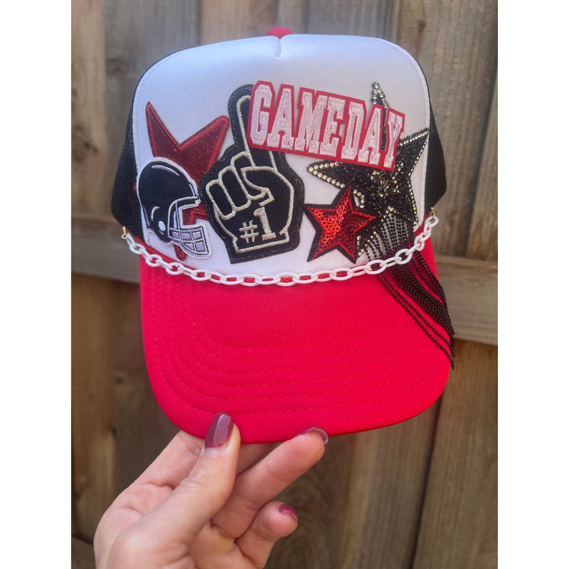 Game Day Football Red and Black Custom Trucker Hat