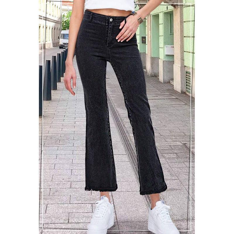 Stretchy High Waisted Crop Flare Pants in Black (XS-XL)