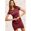 Ruched Detail Short Sleeve Mini Dress in Berry