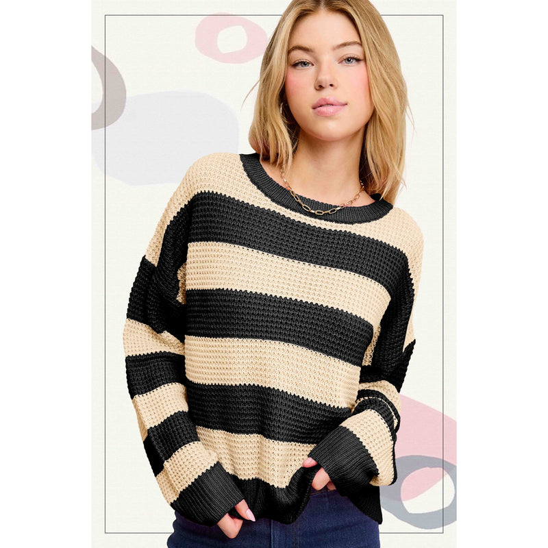 Black and Oat Striped Sweater