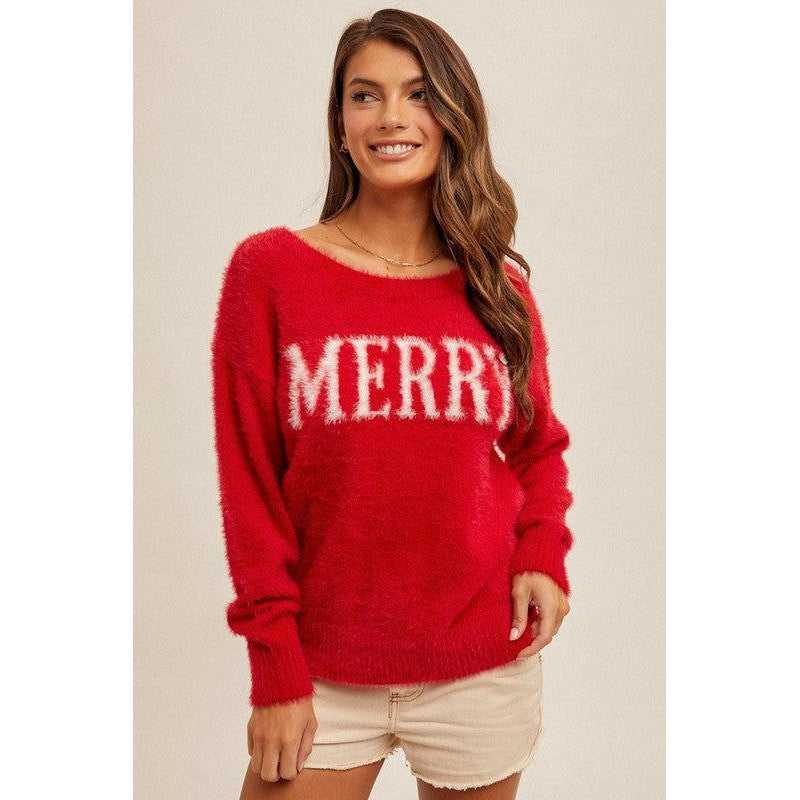 Hem & Thread Fuzzy Merry Christmas Sweater