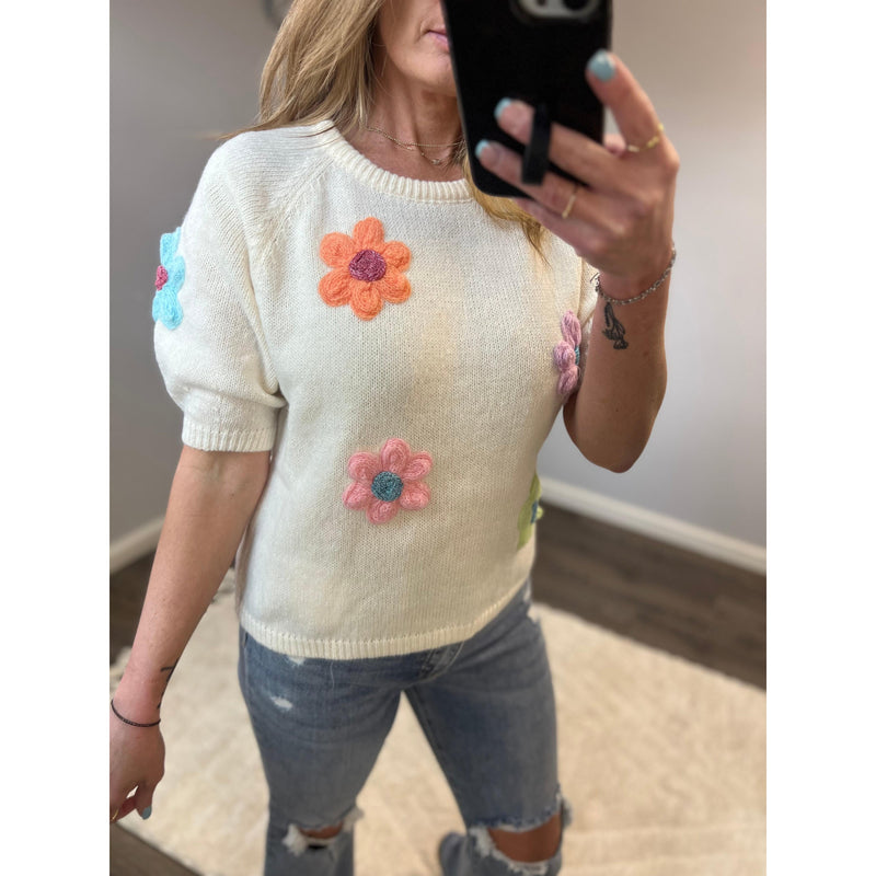 Cream Puff Floral Embroidered Sweater