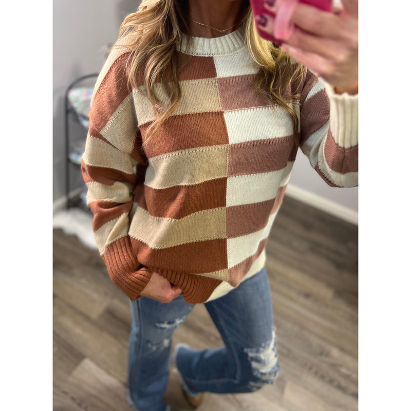 Peach Love CA Color Block Striped Sweater