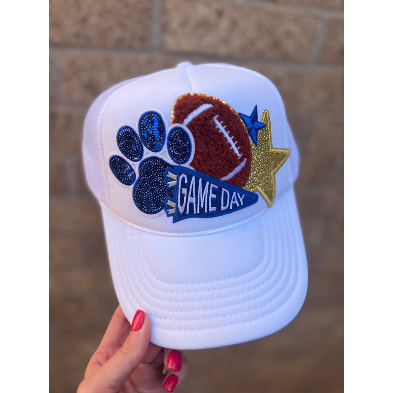 Game Day Football Blue and Gold Custom Trucker Hat