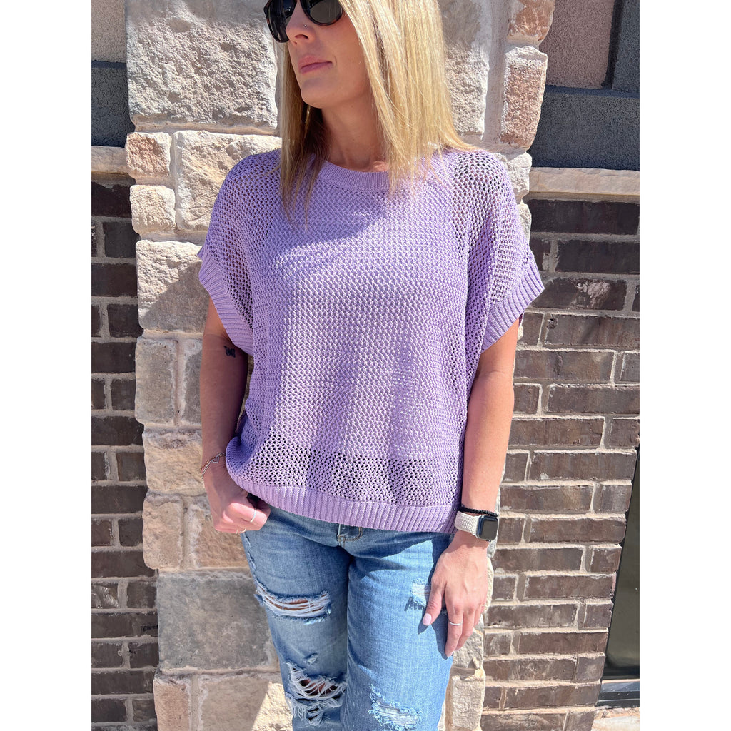 Lavender Open Knit Sweater Top