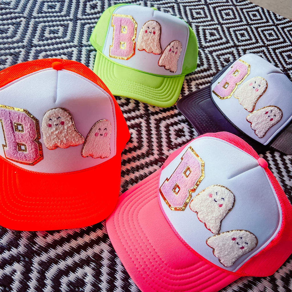 Boo Chenille Trucker Hats (CHOOSE YOUR COLOR)