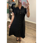 Black Midi Length Dress with Ruffle Sleeve