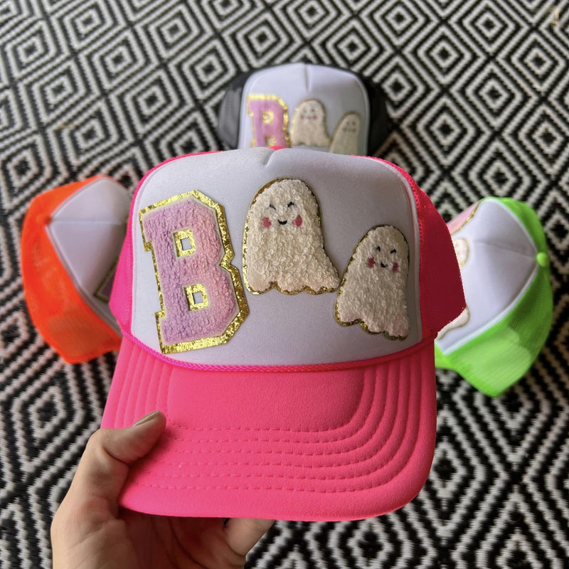Boo Chenille Trucker Hats (CHOOSE YOUR COLOR)