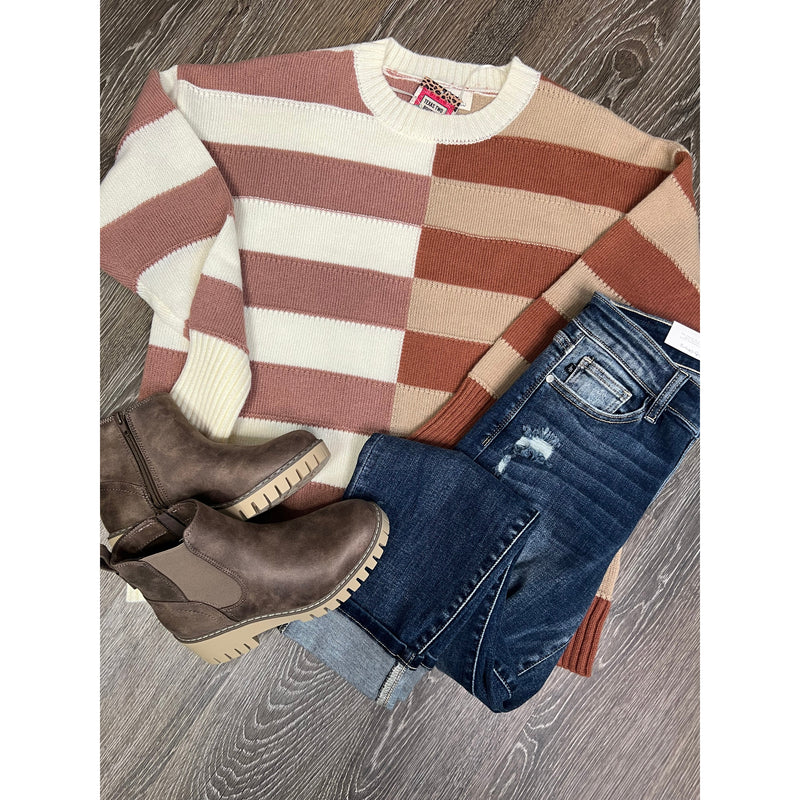 Peach Love CA Color Block Striped Sweater