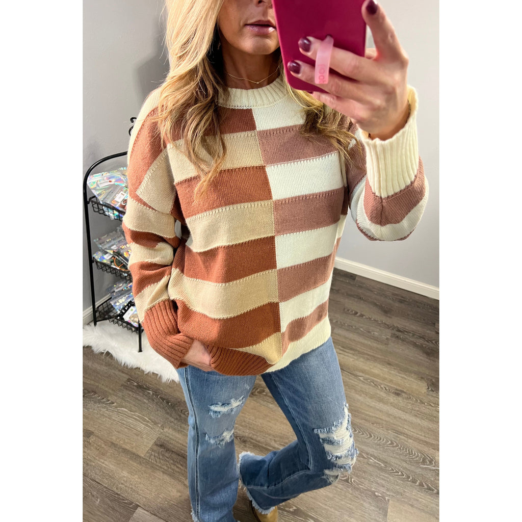 Peach Love CA Color Block Striped Sweater