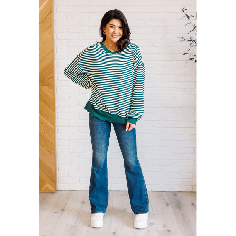 Too Good to be True Striped Drop Shoulder Top in Green (S-3XL)