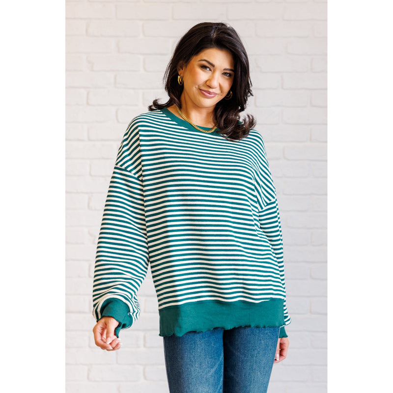 Too Good to be True Striped Drop Shoulder Top in Green (S-3XL)