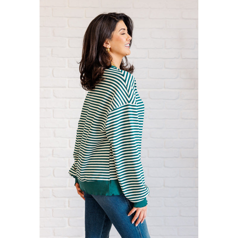 Too Good to be True Striped Drop Shoulder Top in Green (S-3XL)