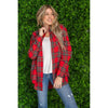 Red Ribbon Plaid Button Down Flannel