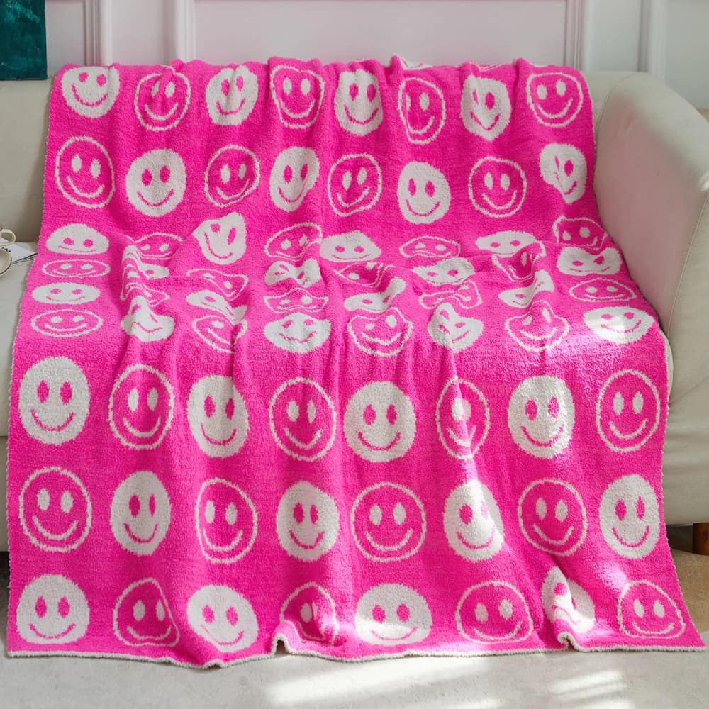 Reversible Soft Happy Blankets Hot Pink