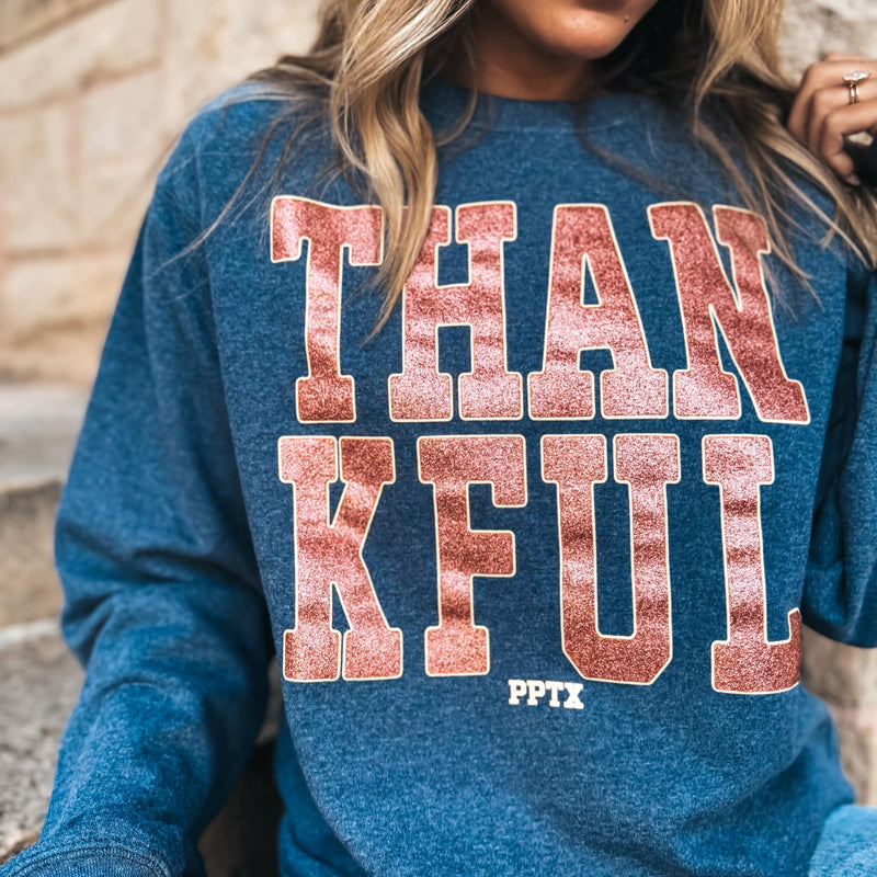 Thankful Glitter Navy Sweatshirt (S-2XL)