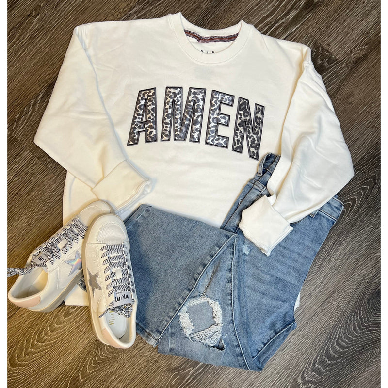 Amen With Grey Leopard Applique Sweatshirt (S-2XL)