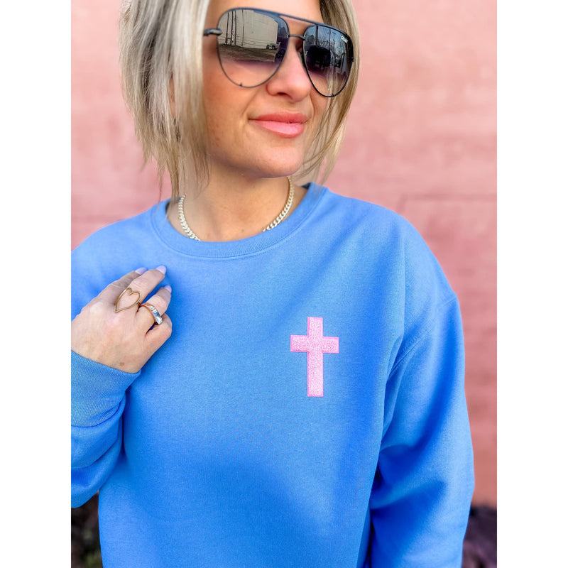 Pink Chenille Patch Cross Sweatshirt (Small to 2XL)