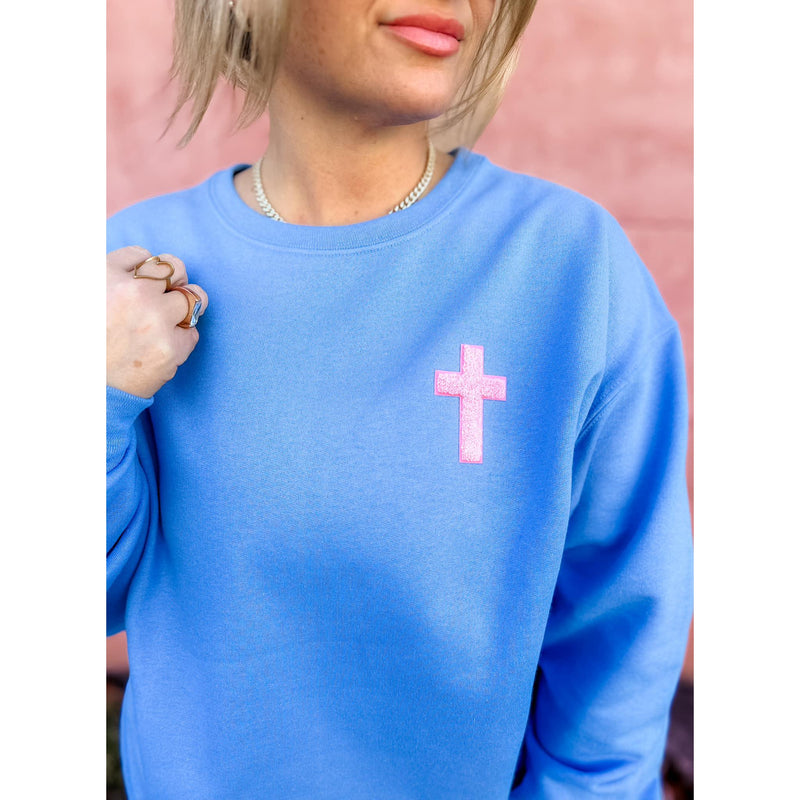 Pink Chenille Patch Cross Sweatshirt (Small to 2XL)