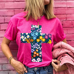 Floral Cross Pink Graphic Tee (Small to 2XL)