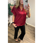 Ali Ruffle Sleeve Blouse in WINE