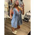 Kayla Denim Pleated Shorts Romper