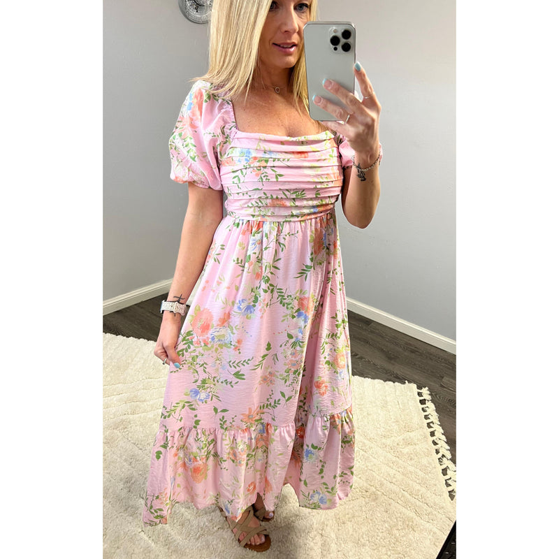 Light Pink Floral Midi Dress