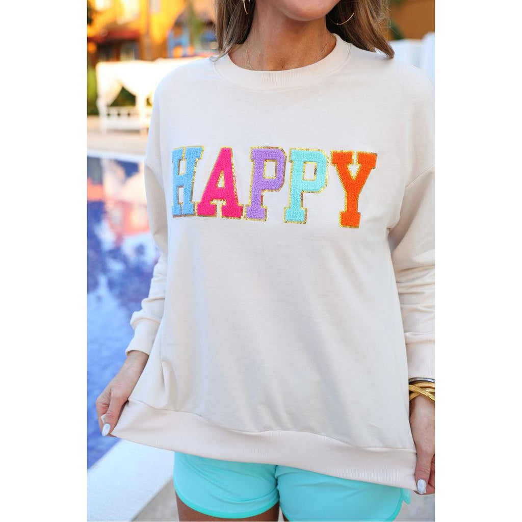 HAPPY Sequin Patch Pullover (S-XL)