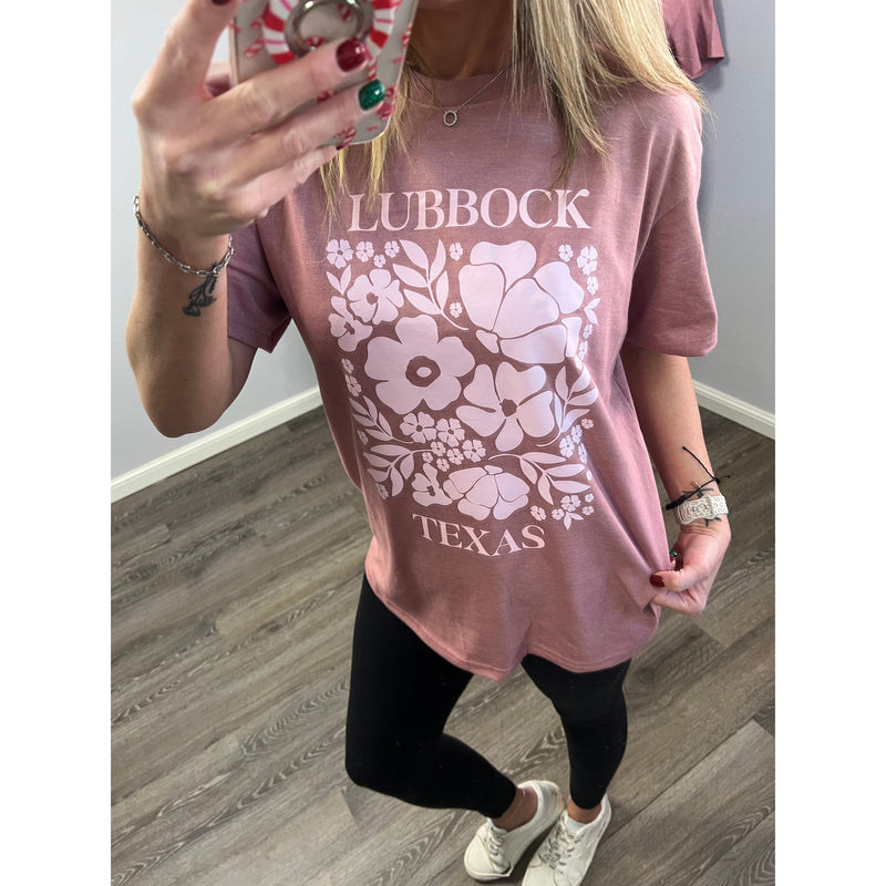 Custom Lubbock Texas Tonal Retro Floral Tee (S-2XL)