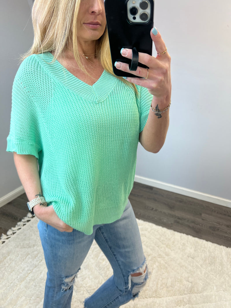 Mint Short Sleeve Sweater Top (S-XL)