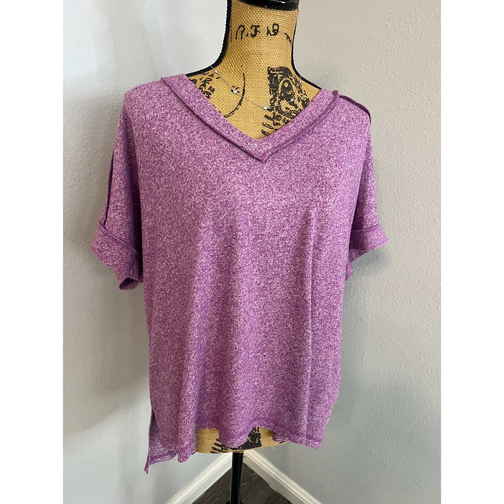 Light Plum Soft Hacci V Neck Top (S-XL)