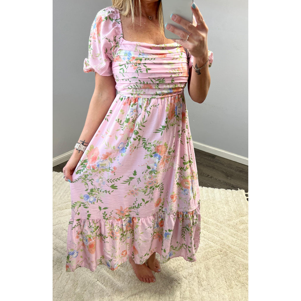 Light Pink Floral Midi Dress