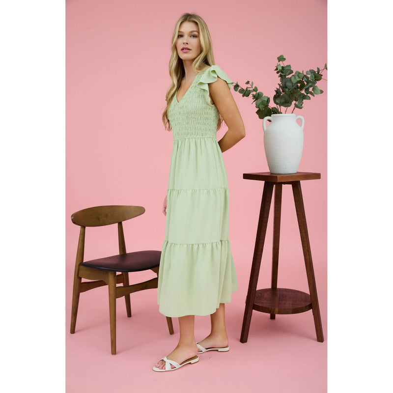 Flutter Sleeve Midi Dress in Sage