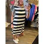 Black and White Striped Ruffled Sleeve Dress