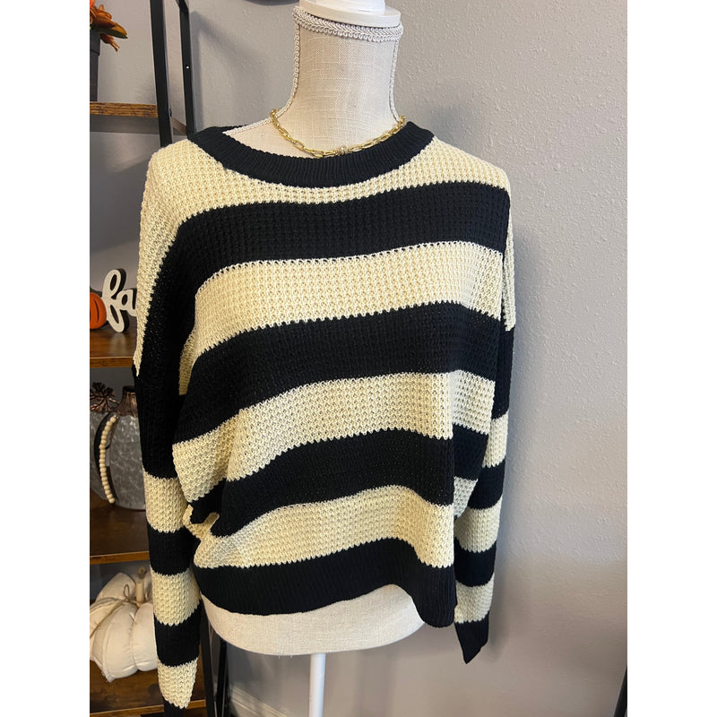 Black and Oat Striped Sweater